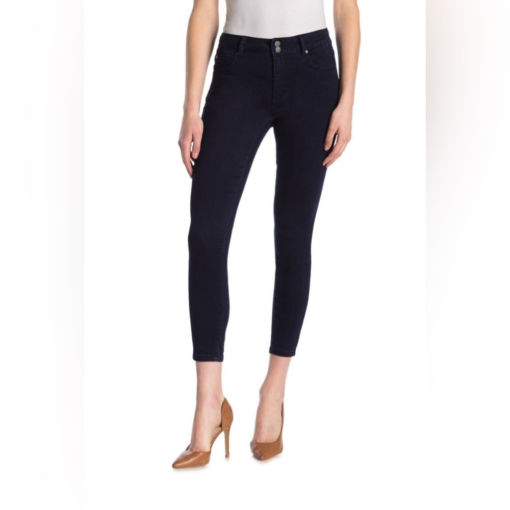 Tahari•Dark Blue Comfort Luxe Double Button Skinny Stretch Denim